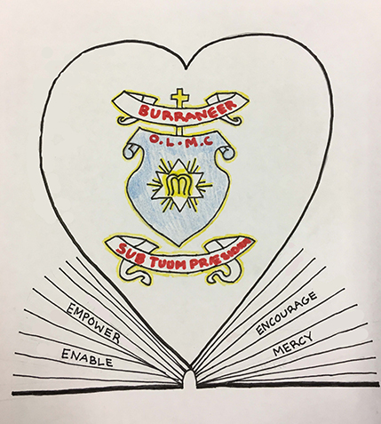 OLMC Burraneer school artwork-showcase image of artwork heart shape OLMC Burraneer