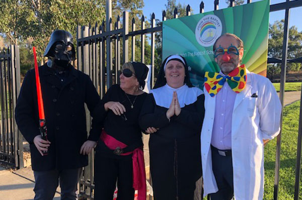 John the Baptist Catholic Primary School Bonnyrigg Heights teachers greet students at the school gate