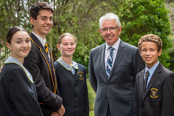Principal-of-Champagnat-Catholic-College-Pagewood,-Craig-Mooney-and-students Principal-of-Champagnat-Catholic-College-Pagewood,-Craig-Mooney-and-students