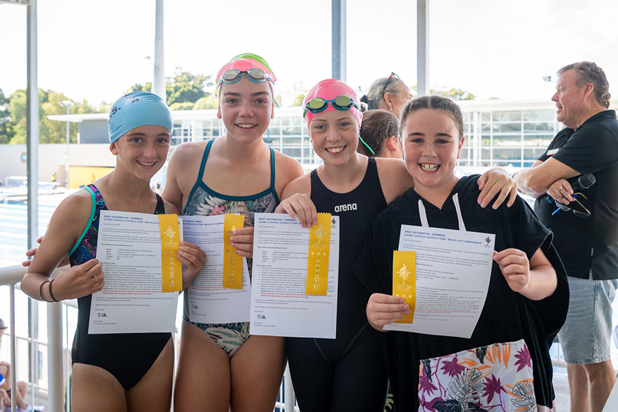 Ribbon winners from SCS’ 2021 Archdiocesan Swimming Carnival