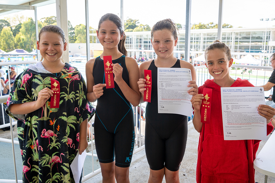 Ribbon winners from SCS’ 2021 Archdiocesan Swimming Carnival