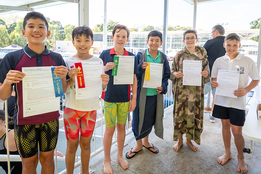 Ribbon winners from SCS’ 2021 Archdiocesan Swimming Carnival