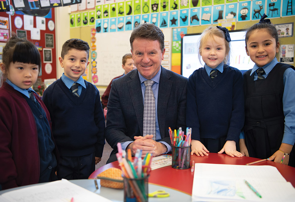 t1 Executive Director Tony Farley with students from Sydney Catholic Schools