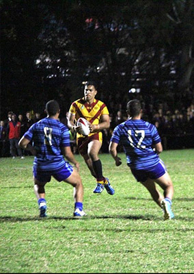 Jaxson Rahme playing rugby league for Holy Cross College Ryde