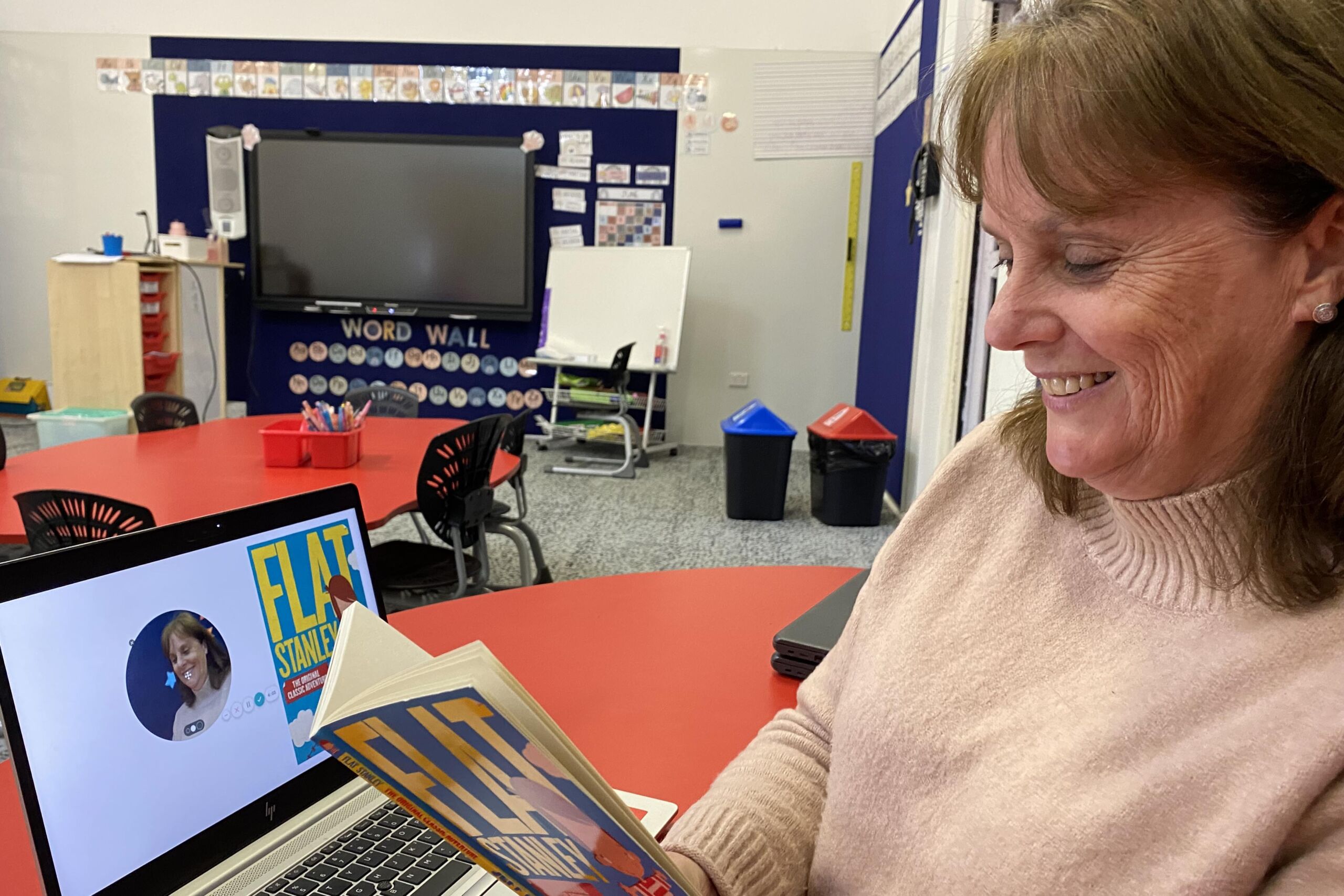 Remote learning with the Year 1 teachers of St Michael’s Catholic Primary School Daceyville (2) Year 1 teacher Kim Said records a story session for her students.