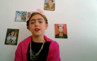 A St Agnes student plays Freida Kahlo in her group's submission to the Tournament of the Minds 2021 Arts Challenge.