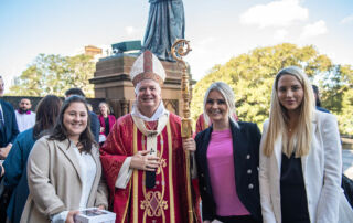 Archbishop of Sydney Anthony Fisher OP with some of Sydney Catholic Schools newest teachers. Photo: Giovani Portelli