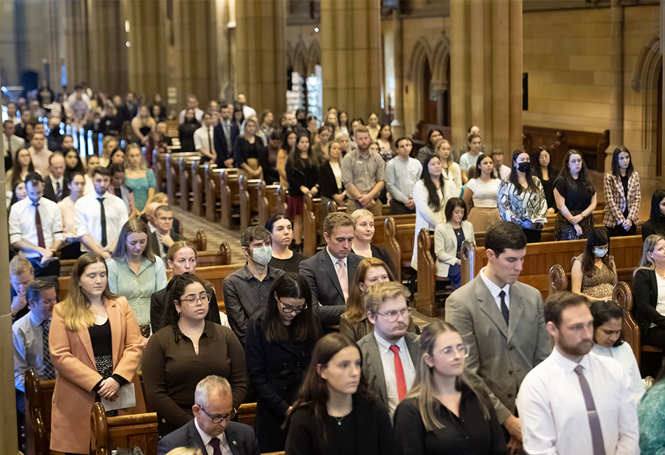 Sydney Catholic Schools' newest teachers are welcomed to their role by Archbishop of Sydney Anthony Fisher OP and Sydney Catholic Schools' Executive Director Anthony Farley at a Comissioning Mass held at St Mary's Cathdedral, Sydney. Photo: Giovanni Portelli