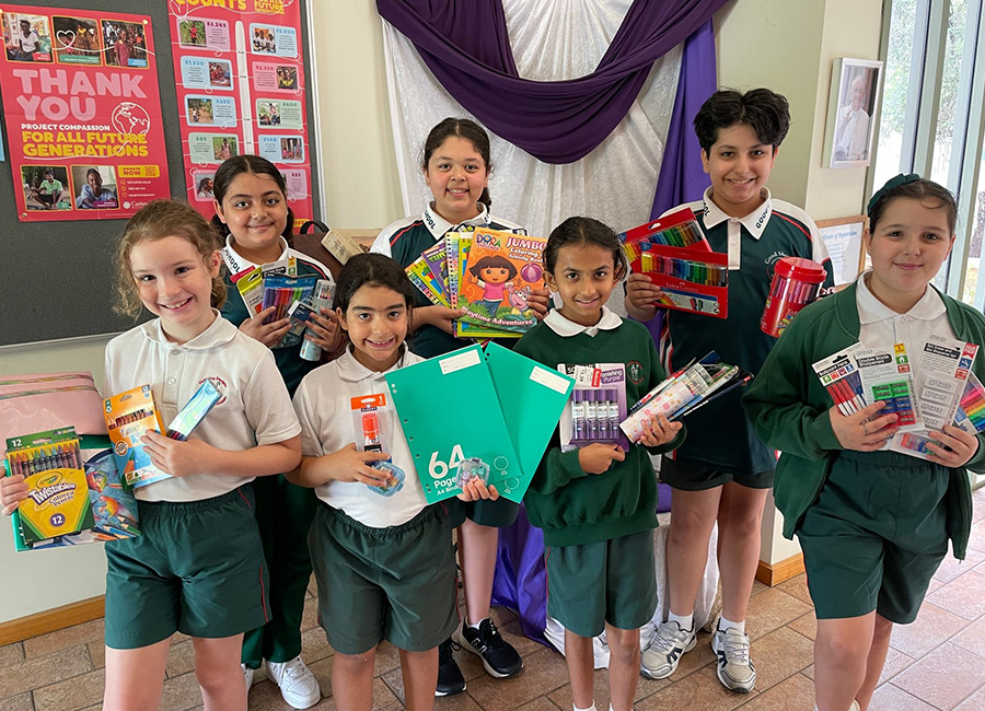Tonga_main Tongan Appeal 2022, students from Good Shepherd North Ryde pose with their community donations
