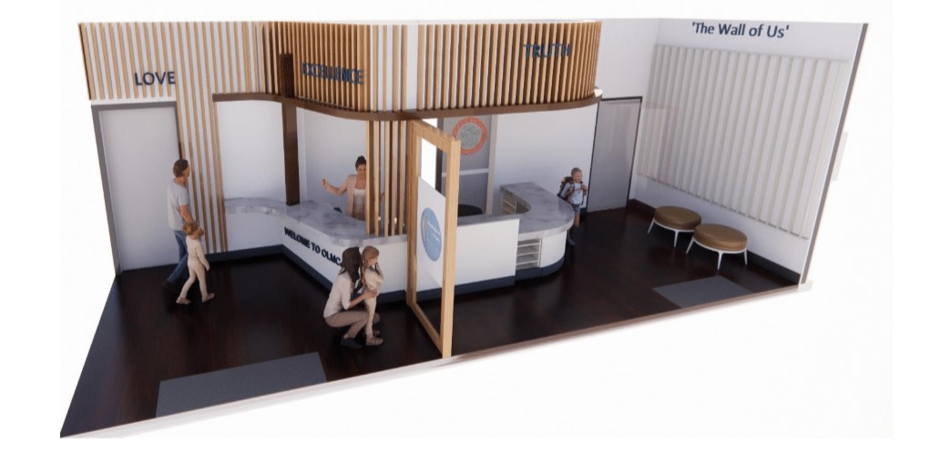 OLMC Waterloo Admin – Foyer A 3d render of the new OLMC Waterloo Admin/Foyer area