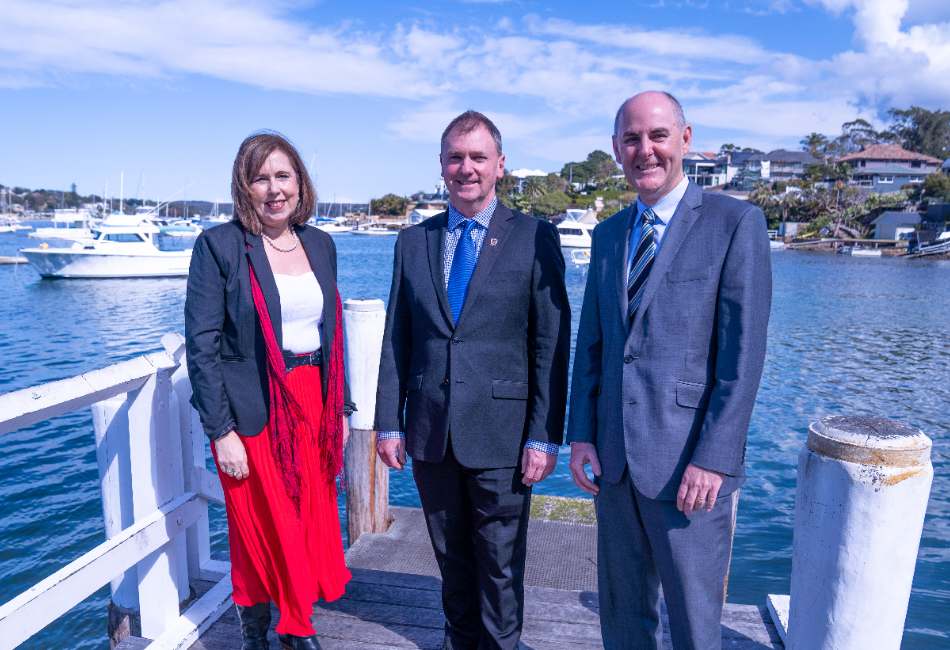 New education precinct announced in the Shire Sydney Catholic Schools' principals Leonie Pearce, Peter Buxton and Stephen Mahoney at Gunnamatta Bay in the Sutherland Shire