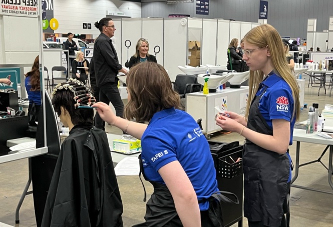 Holly from Southern Cross Catholic College competing in Hairdressing