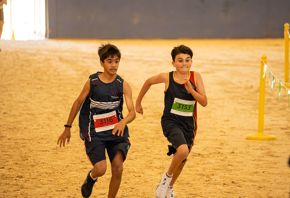 On-course action at Sydney Catholic Schools' Secondary Cross Country Championships.