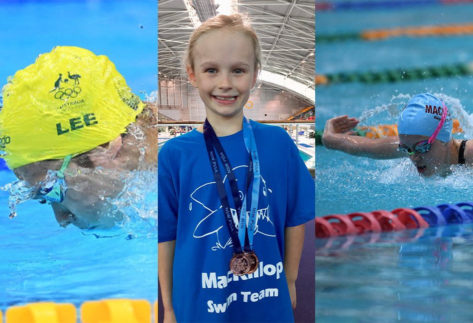 Flashback photos of SCS alumni and Olympic swimmers Olivia Wunsch and Se Bom Lee, with Paralympic swimmer Holly Warn