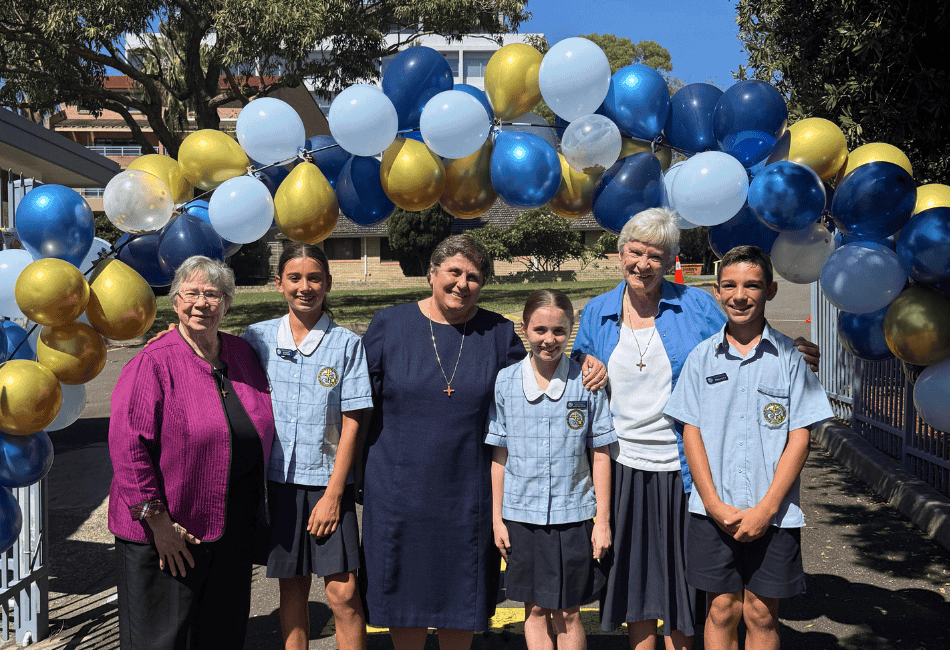Students of Our Lady Star of the Sea Catholic Primary School Miranda with the visiting Sisters of St Joseph of Orange Photo showing students of Our Lady Star of the Sea Catholic Primary School Miranda with the visiting Sisters of St Joseph of Orange