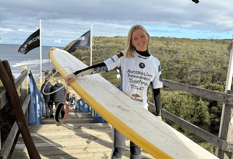 Matilda competing at the Australian Indigenous Surf Titles Matilda competing at the Australian Indigenous Surf Titles