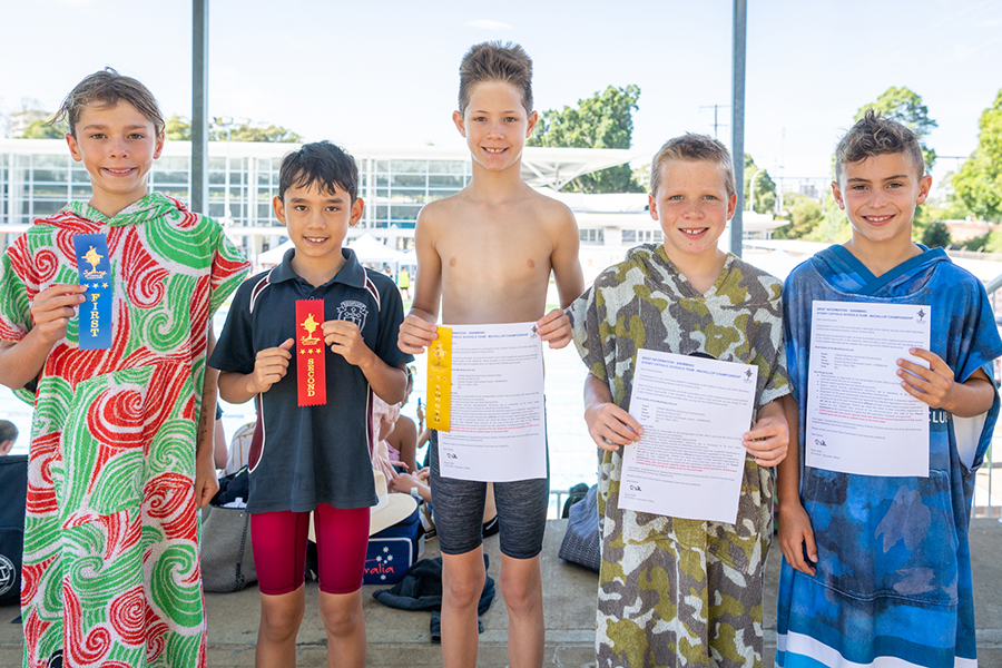Ribbon winners from SCS’ 2021 Archdiocesan Swimming Carnival