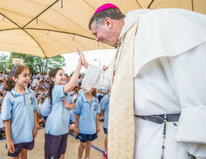 Archbishop of Sydney, Anthony Fisher OP, with Sydney Catholic Schools students