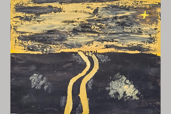 Lucy C. CHristmas Art Story yellow painting showing roads