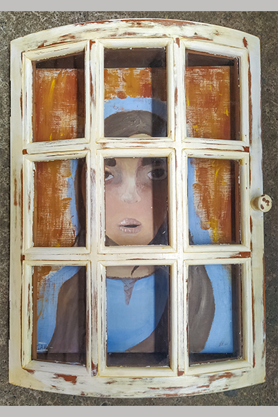 Gabriela D. Christmas Art Story woman looking through the window