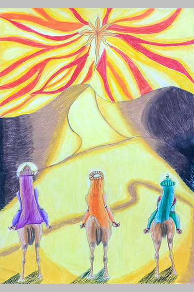 Evelyn P. Christmas Art Story 3 wise men looking at northern star