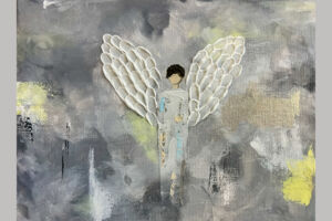 Mia R. Christmas Art Story angel with embossed wings painting