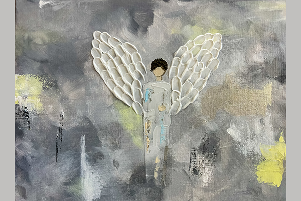 Mia R. Christmas Art Story angel with embossed wings painting