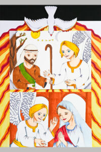 Jayden T. Christmas Art Story painting of holy family with angel