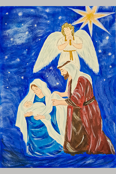 Monica Z. Christmas Art Story Holy family with angel