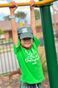A child makes use of the play equipment at St Peter Chanel Catholic Primary School Regents Park. The school has received another Healthy Kids Pitch grant to facilitate a morning boot camp.