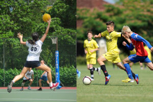 Students playing Netball and Soccer