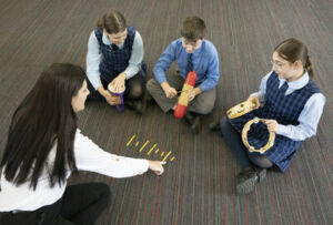 Sydney Catholic Schools' Amadeus Music Program teacher Peta Haynes leads a classroom music lesson.