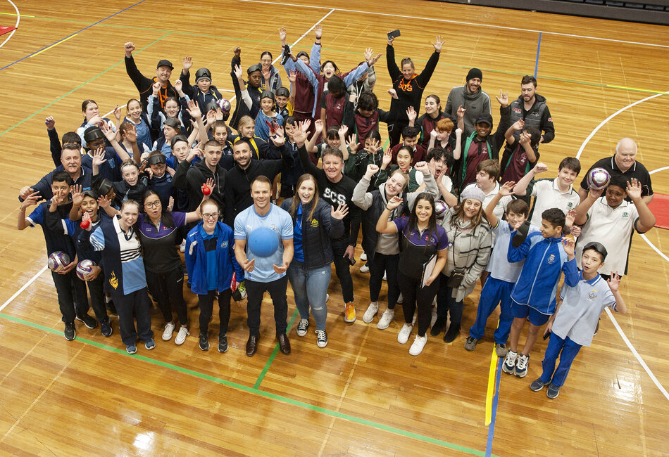 Sydney Catholic Schools' goalball athletes gathered at Whitlam Leisure Centre, Liverpool