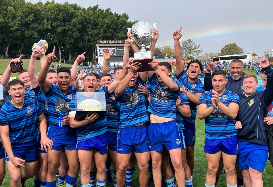 2022 Peter Mulholland Cup (NSW/VIC/ACT) competition winners Patrician Brothers' College Fairfield celebrate their victory