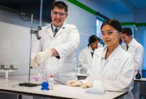 Students in a Science lab at a Sydney Catholic school