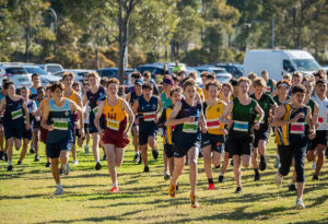 On-course action at Sydney Catholic Schools' Secondary Cross Country Championships.