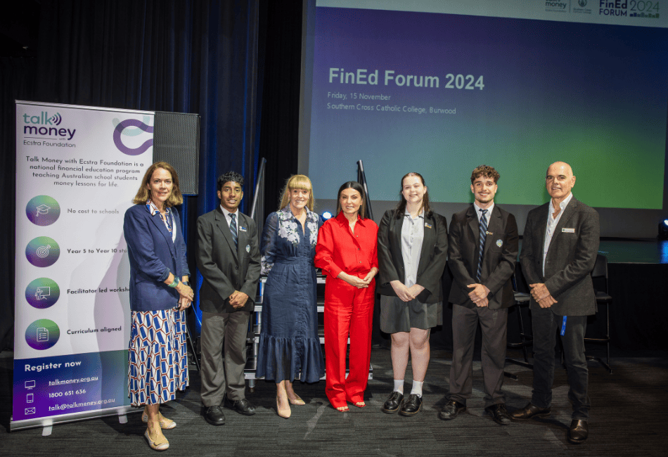 Photo of Southern Cross students, forum speakers, Southern Cross Principal and Southern Cross Educator