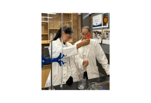 A photo of two students from Mount St Joseph (MSJ) Milperra experimenting in a science lab