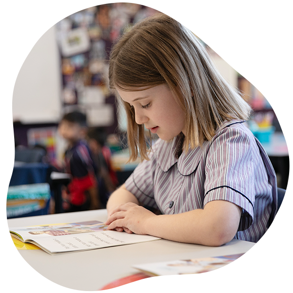 A student reading a book in school