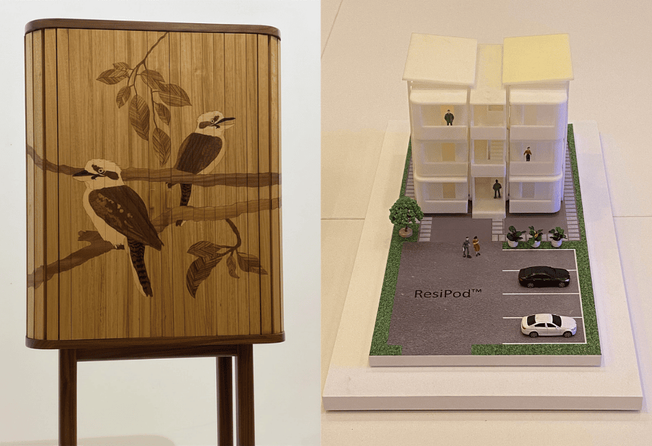 Image showing the major works of two Freeman Catholic College Bonnyrigg Heights that were featured in the UTS Shape Showcase 2026