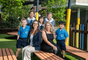 A photo of St Paul of the Cross Dulwich Hill students with Principal Brooke Watson and Assistant Principal Alexandra Mangraviti